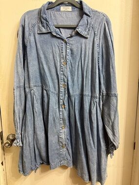Zennaya Light Blue Denim Button-Down Tunic Shirt